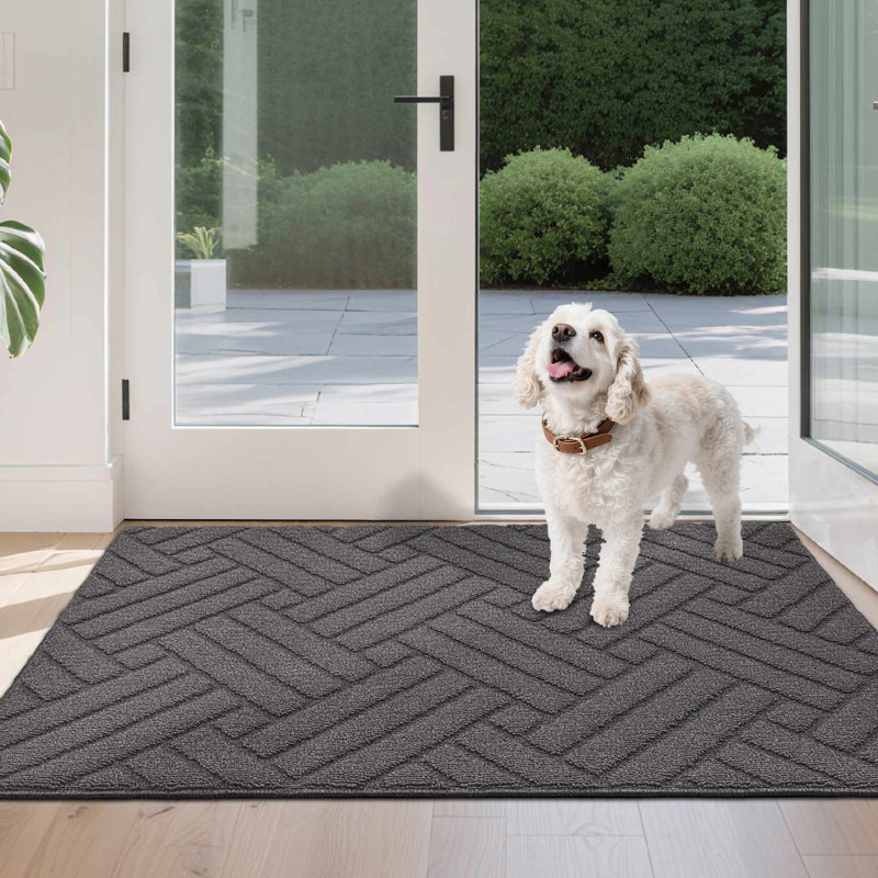 Non-Slip Geometric Indoor Doormat, Grey, 81.3cm W x 121.9cm L