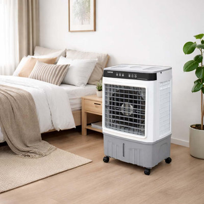 Ventilateur portatif à évaporation avec télécommande et minuterie 2/4 / 8H, refroidissement de bureau à 3 vitesses, modes de brume doubles, réservoir de 1 600 ml, débit d'air réglable de 60 degrés et veilleuse pour chambre ou dortoir