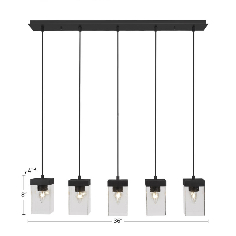 Karson 5 Light Cord Hung Linear Pendalier Shown In Espresso Finish With 4" Square Clear Bubble Glass