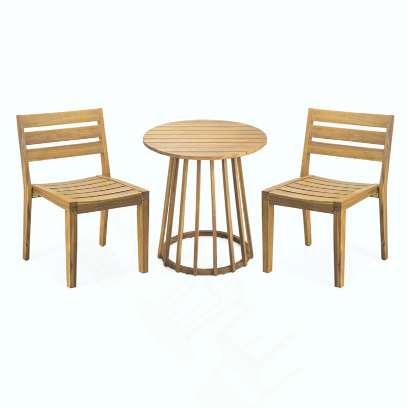 Ensemble de salle à manger d'extérieur en bois d'acacia 3 pièces, ensemble bistro rond