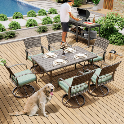 Hainer 6 - Person Patio Dining Set with Rectangular Table , Cushions Included