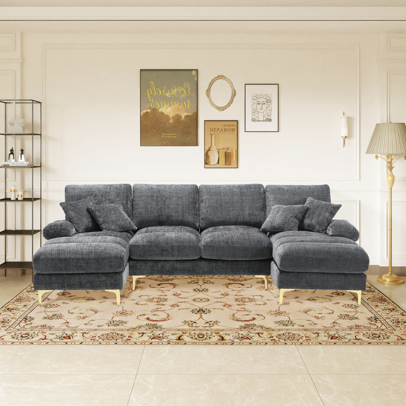 Canapé modulaire en chenille Aredale, Gris chenille
