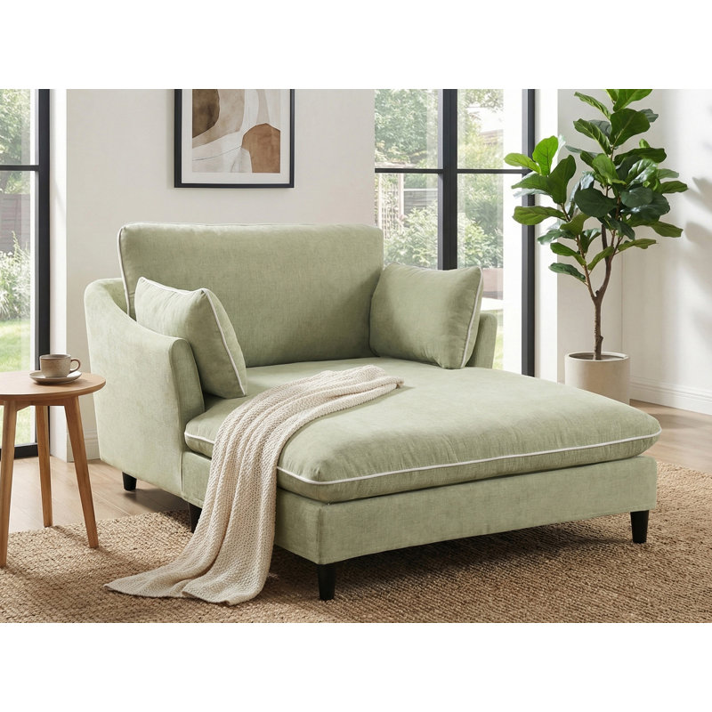 Chaise longue surdimensionnée rembourrée en chenille avec coussins décoratifs, Vert
