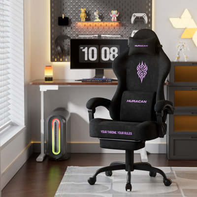 Soontrans Velvet Fabric Gaming Chair with Footrest High Back Ergonomic Gamer Chair with Headrest and Massage Lumbar Cushion Reclining Computer Office Game Chair for Adults, Black