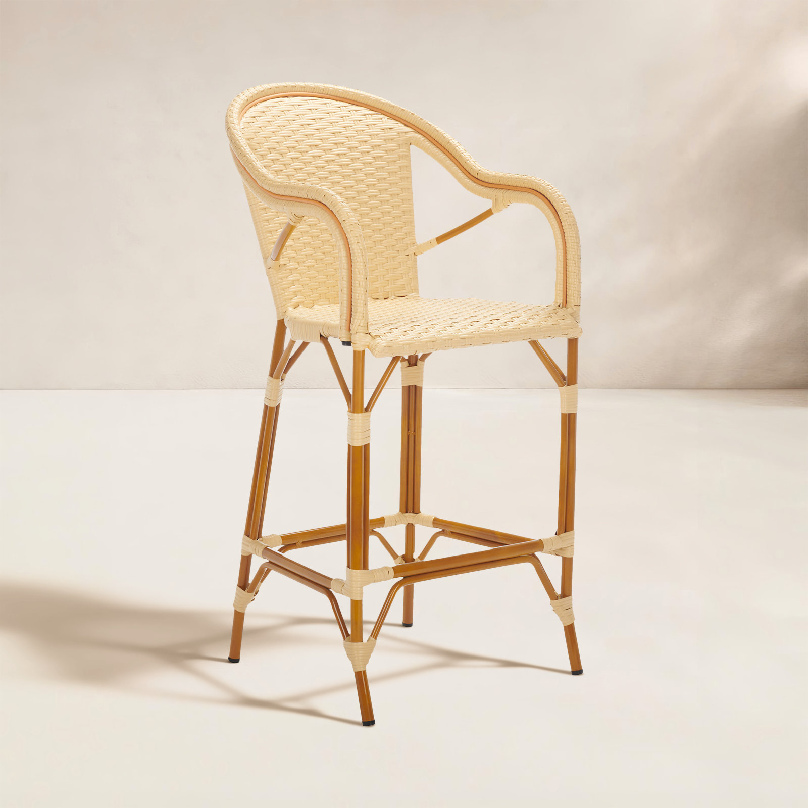 Popplewell 46.5'' Aluminum Outdoor Bar Stool, Natural, 29.5" H x 22.5" W x 25.5" D