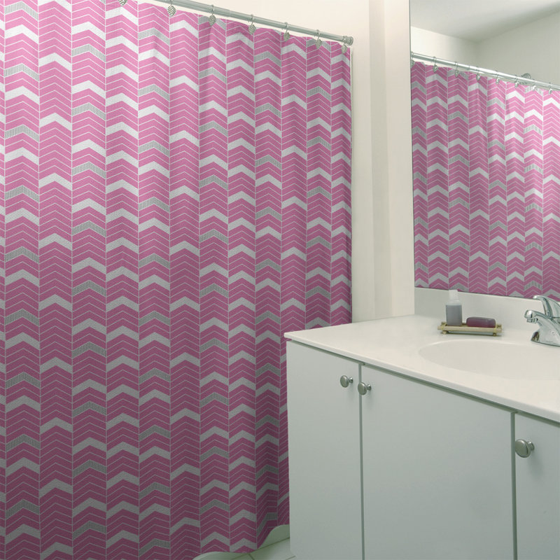 Rideau de douche simple à chevrons, Rose / Gris