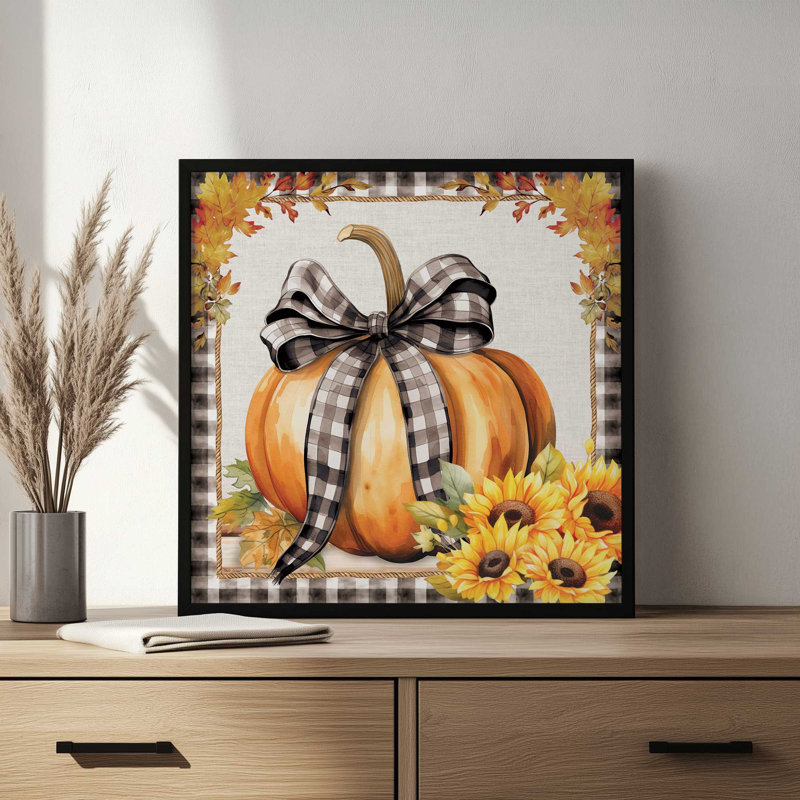 «Fall Ribbon Pumpkin» par Nicole DeCamp, reproduction d'art, L 30 po x H 30 po, Noir, Impression encadrée
