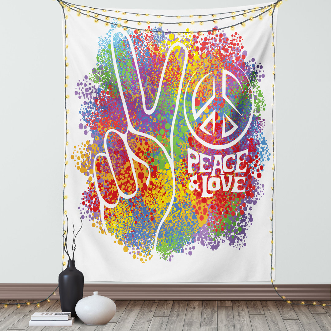 Wandbehang Hippie Frieden und Liebe und Zeichen 2 Finger Pazifist buntes Design