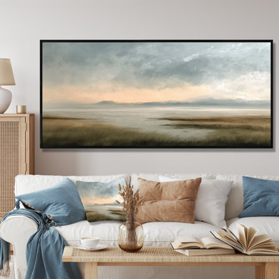 «Green and Grey Coastal Rain Af après-midi», reproduction d'art sur toile encadrée «Green Coastal»