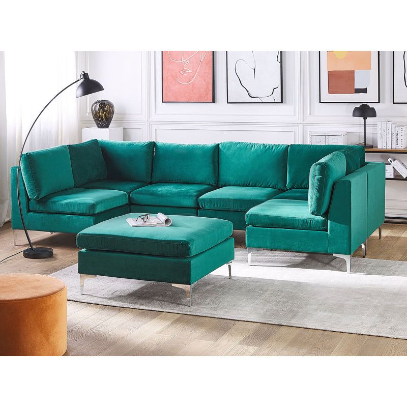 Reva 6 Seater Velvet Large Corner Sofa , Green