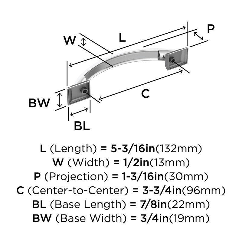Polished Chrome 3-3/4 inch Center-to-Center Arch Cabinet Pull