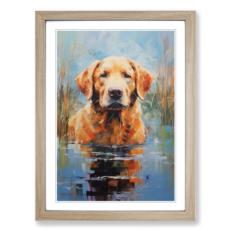 Labrador Retriever Impressionism - Single Picture Frame Print on Wood, Oak Framed, 46cm H x 34cm W
