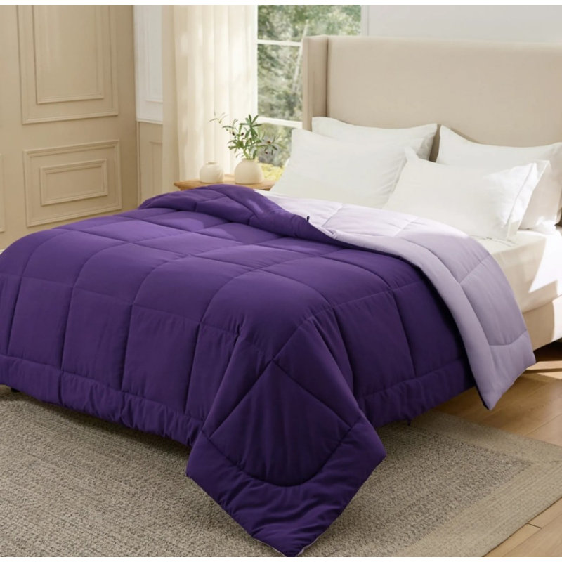 Insertion de couette matelassée à blocs de couleur très grand - mauve et mauve pâle, duvet synthétique, toutes saisons