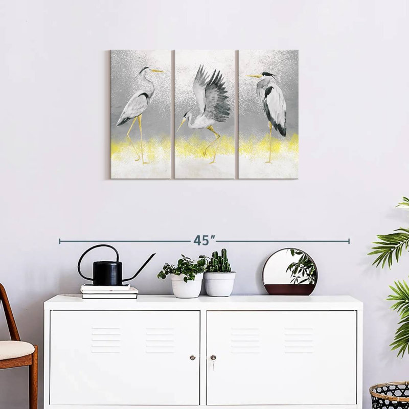 «Great White Herons», ensemble de 3 reproductions sur toile par Julie P, H 20 po x l 33 po x P 1,25 po