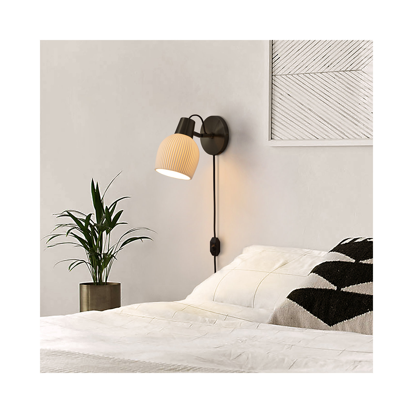 Petaluma Bone Porcelain Plug-In Wall Sconce with Dimmer – Handcrafted Translucent Porcelain Shade, Warm Ambient Glow, Easy Installation, LED Compatible, Smart-Switch Ready Mid-Century Modern Wall Lighting