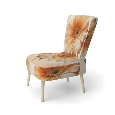 Orange Gerbera Flower V - Upholstered Floral Side Chair, Orange Accent Chair