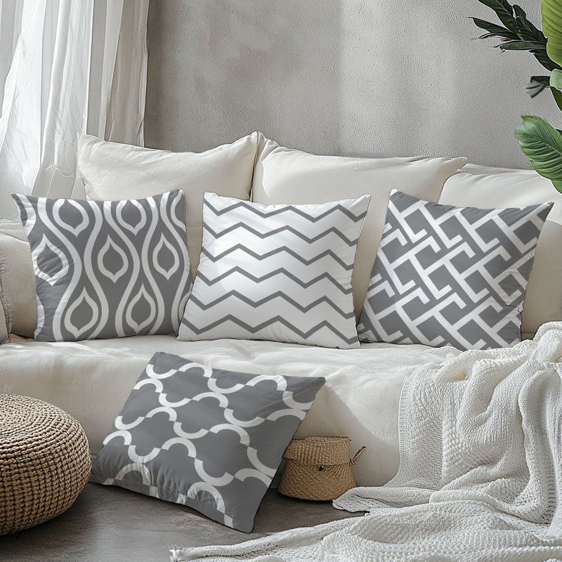 4 housses de coussin décoratives à motif géométrique 4 lignes