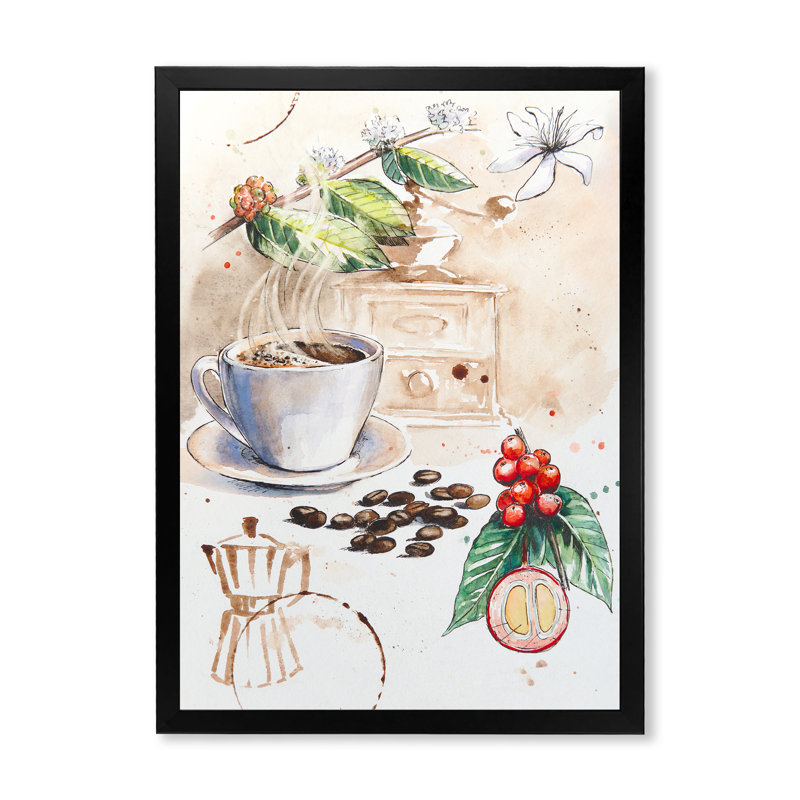 «Coffee in Hot Cup Coffee Redolent Set», reproduction de photo sur toile, Cadre photo noir, H 20 po x l 12 po x P 1 po