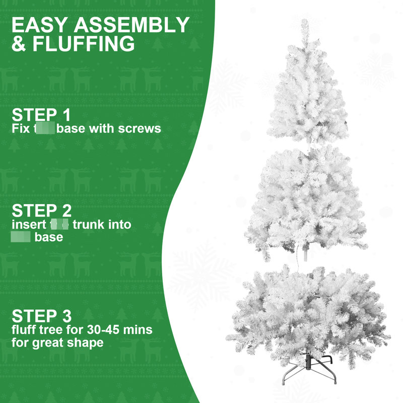 Arbre de Noël artificiel blanc avec branches en fil mémoire, 1430 pointes denses, installation facile pour les ensembles de décoration de bureau