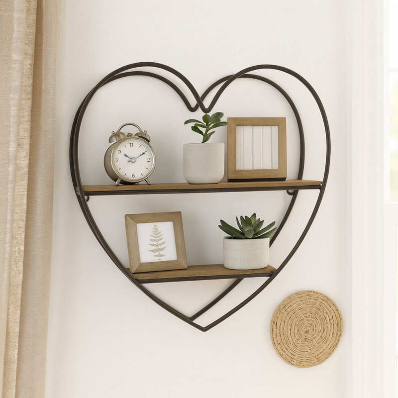 Sculpture murale décorative en forme de cœur pour la maison - Art mural moderne en métal et bois suspendu pour bureau, salon ou chambre à coucher - 20 po