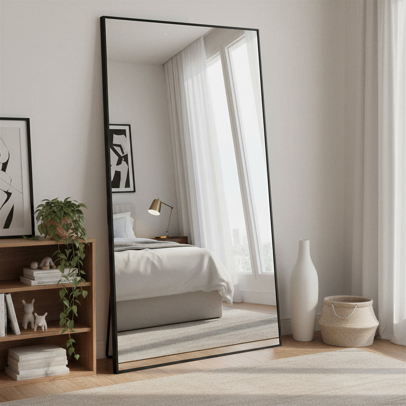 Miroir mural rectangulaire en aluminium avec support, 75 po x 36 po, Noir