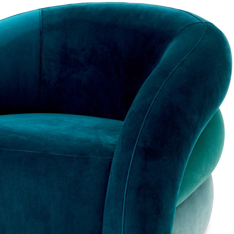 Fauteuil demi-tonneau de 35,83 po Novelle, Mélange de polyester bleu-vert / turquoise / bleu