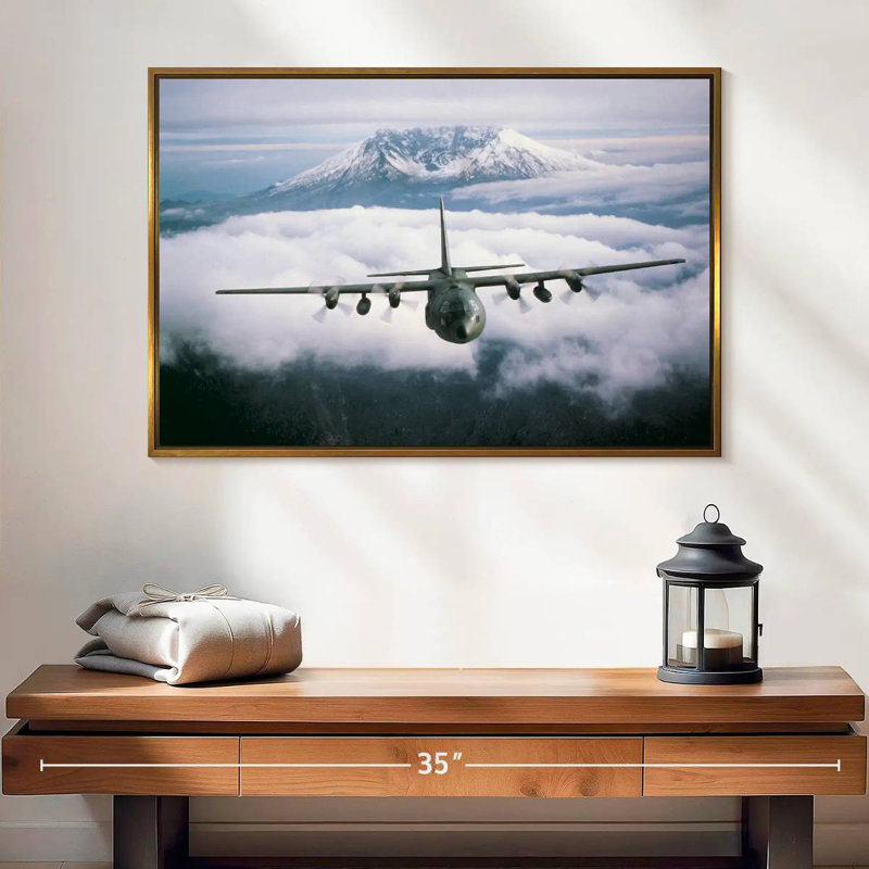 Avion militaire, 25 po x 17 po, Cadre flottant doré