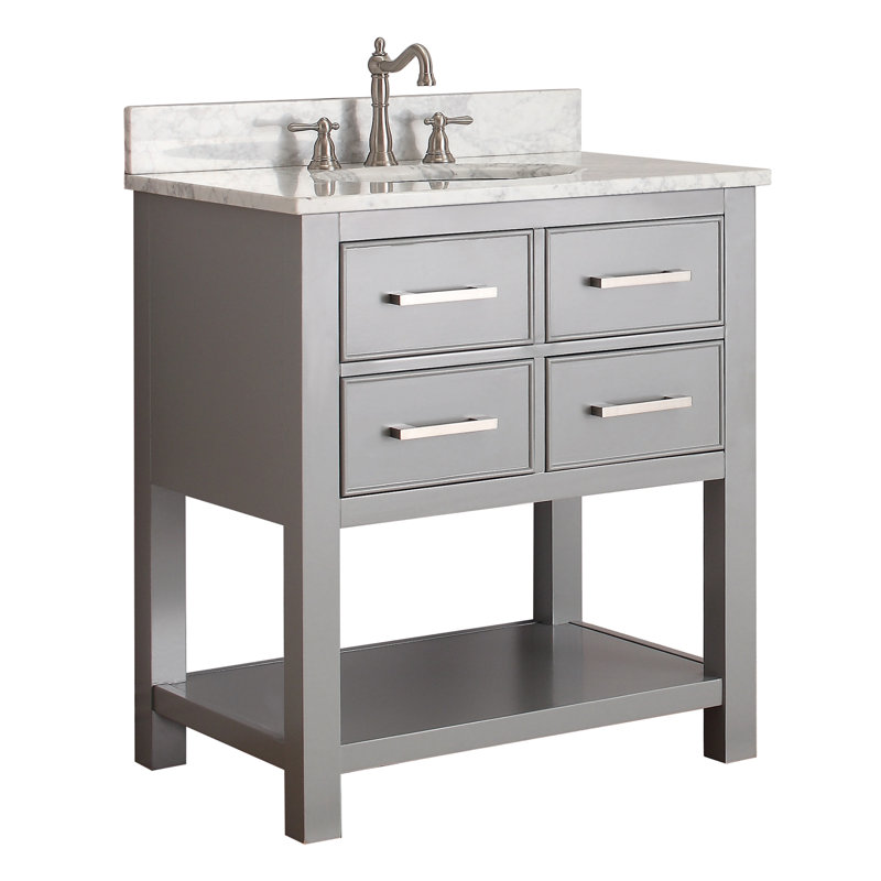 Brooks 31 in. Single Vanity, Rectangular, Carrera White Marble, Chilled Gray