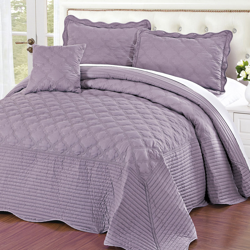 Cotton Solid Colour Quilt with Pillow Shams Included, Queen, Sea Fog