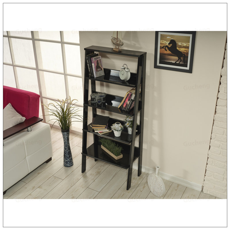 5 Tier Modern Ladder Bookshelf Organizers, Sturdy Wood Frame For Storage And Display