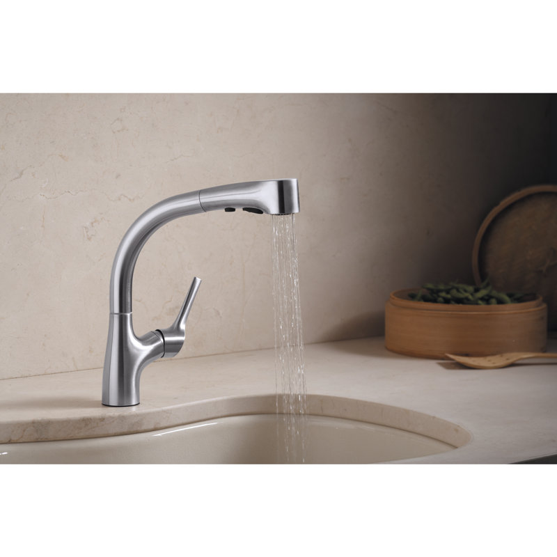 Elate Pull Out Single Handle Kitchen Faucet, Vibrant Stainless