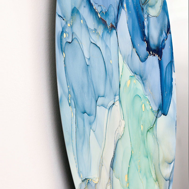 «Blue Luxury Abstract Fluid Art XXV», art mural moderne en métal, H 29 po x l 29 po x P 1 po