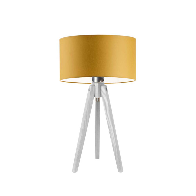 Balinas Solid Wood Tripod Lamp, Gold, White