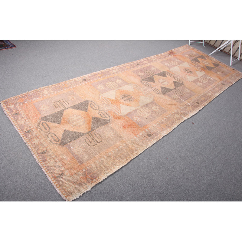 Tapis de couloir antique en laine noué à la main de couleur orange vif pour les couloirs