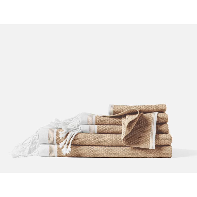Mediterranean 6 Piece 100% Cotton Towel Set, Fawn/Rust, 6 Piece Towel Set