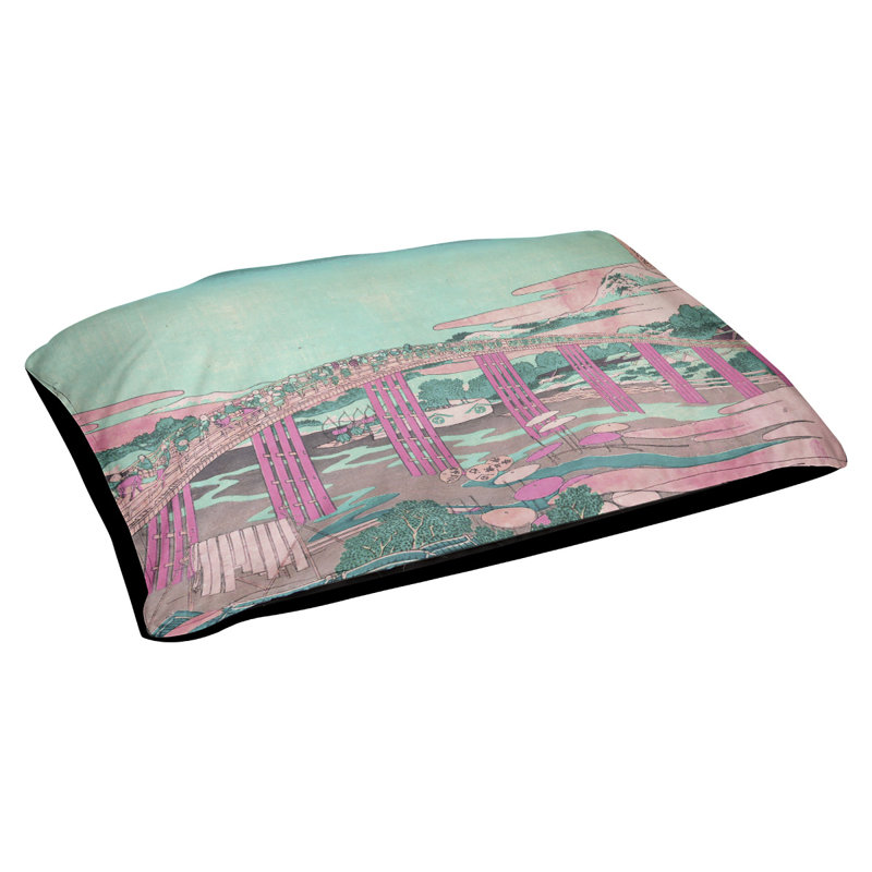 Coussin de conception japonaise bridge Burkart, L 32,5 po x l 42,5 po, Rose / sarcelle / noir