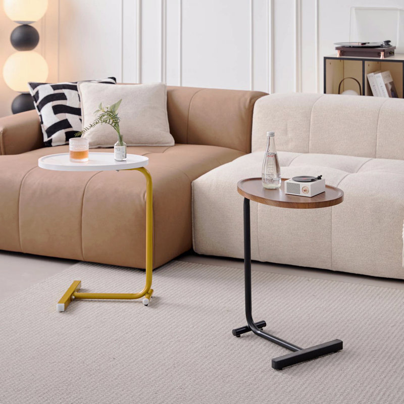 Petite table d'appoint en forme de C, petit canapé, 1, Blanc, Gold