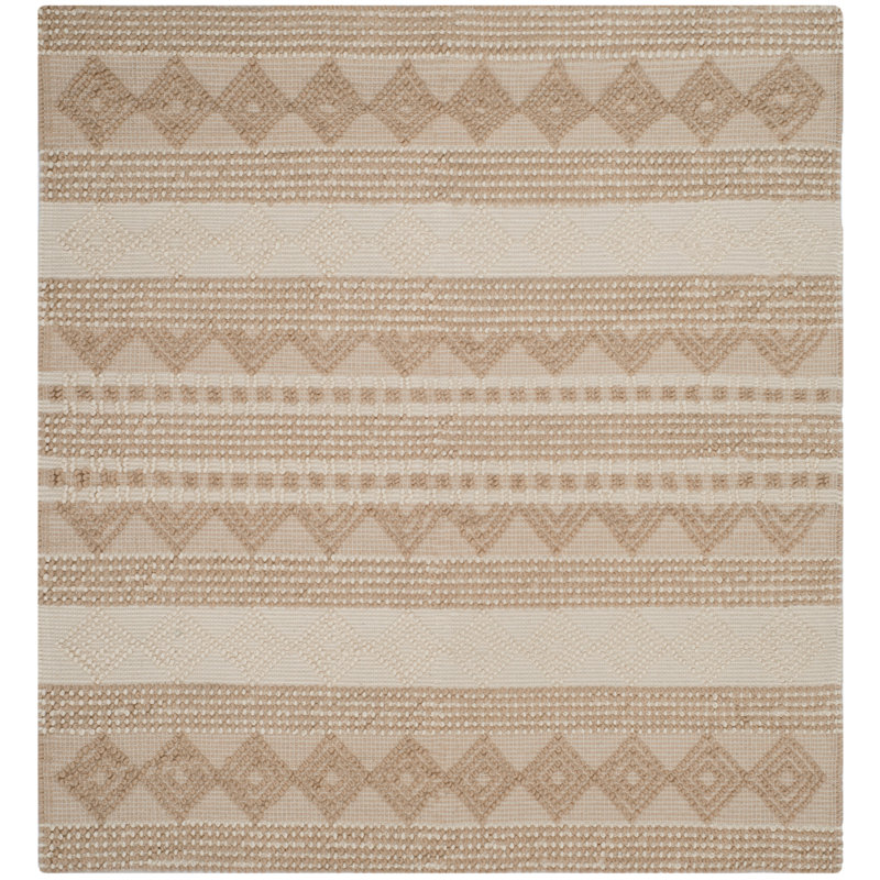 Winchester Geometric Hand-Woven Flatweave Wool/Cotton Beige/Ivory Area Rug, Square 7'