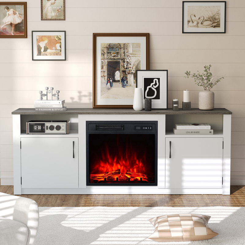M.C.Haus TV Stand with 18" Electric Fireplace - Remote Control, Adjustable Flame & Storage, 56cm H x 147cm W x 35cm D