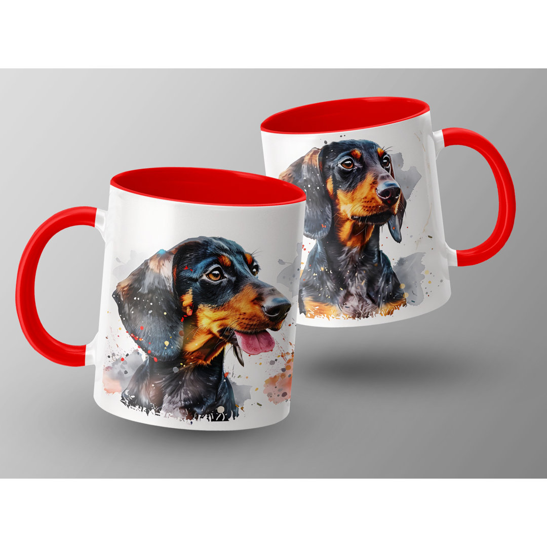 11oz Watercolour Dachshund Design Coffee Mug