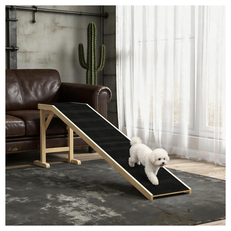 Rampe pour animaux de compagnie pour lit et canapé, structure en bois naturel avec housse en polyester noir