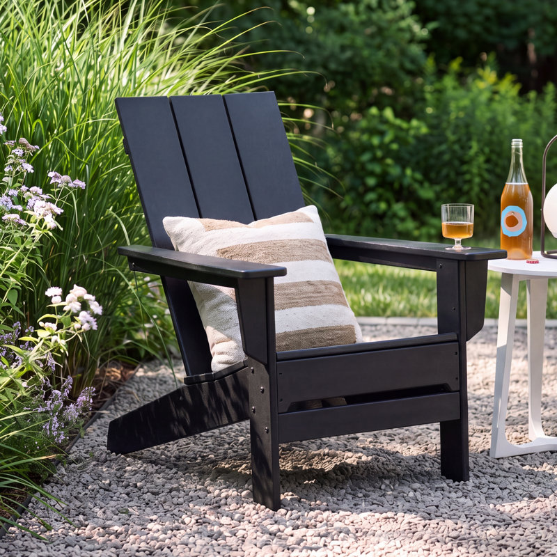 Lanai 28.7" W High-Density Polyethylene Adirondack Chair, Black