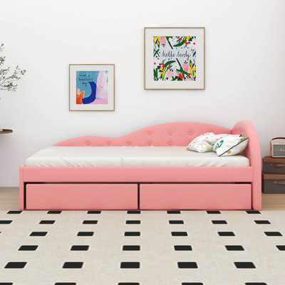 Twin Size PU Upholstered Tufted Daybed with Two Drawers and Cloud Shaped Guardrail -  Red Barrel StudioÂ®, 48FAB1E6AC2444018C7F548856F1946E