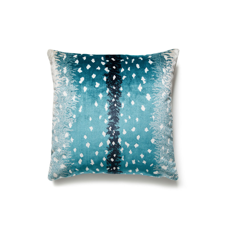 ANTELOPE / VELVET PILLOW, Peacock/Black Animal Print, Square, 22" H x 22" W
