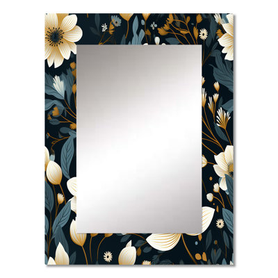 Azael White And Black Magnolias Floral Pattern - Floral Wall Mirror, Cottage Decorative Mirror, Printed Metal Art