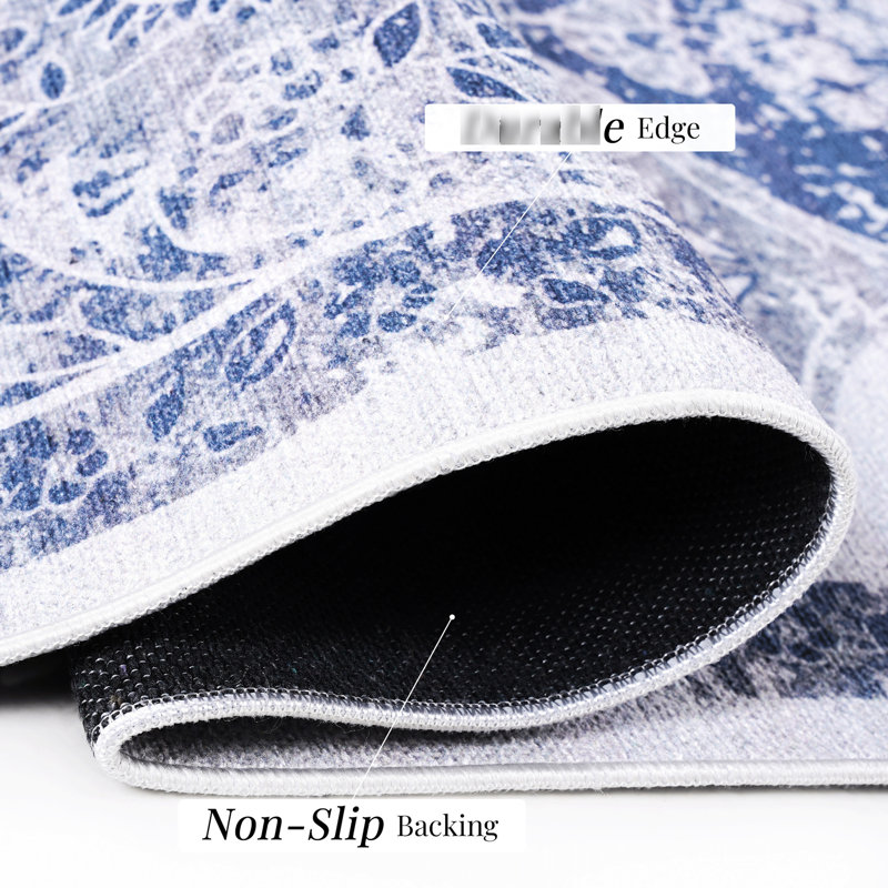 Foldable Washable Blue Area Rug, Low-pile, Non-slip, Non-shedding - Splendid For Upgrading Of Living Room, Bedroom, Kitchen, Dining Room Washable, Non-shedding, Suitable Home Decoration In
