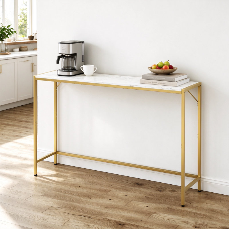Console étroite avec prises et ports USB, table de canapé en marbre avec structure en métal, table d'entrée pour le salon et le couloir