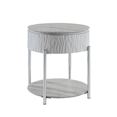 Yukino Gray High Gloss & Chrome Finish End Table