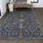 Bilol Classic Cottage Filigree Scroll Reversible Machine-Washable Cream/Navy Indoor/Outdoor Rug-975376095