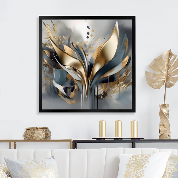 Gold Leaf Oversized Modern Texture Abstract Canvas wall Art Extra Large  Thick Heavy Textured Horizontal Acrylic Painting Blue Gray